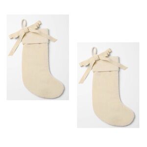 Set of 2 Cream Velvet Bow Christmas Stocking Threshold designed w Studio McGee